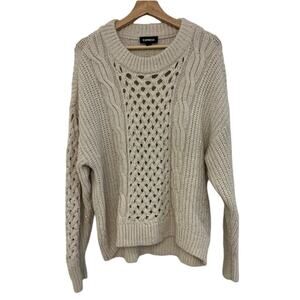 EXPRESS Chunky Knit Sparkly Sequined Cream Colored Sweater Size M